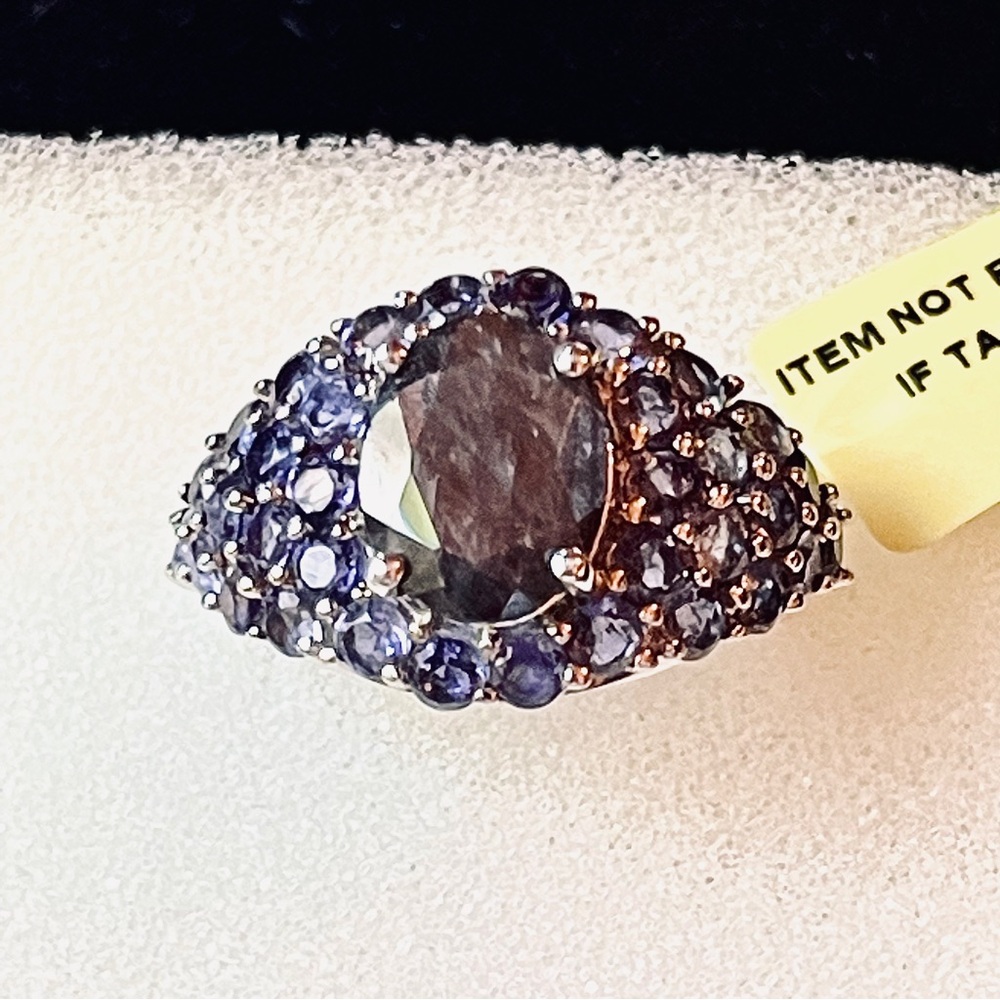 Silver Sapphire Ring size 6 in Sterling Silver with 34 Iolite gemstones